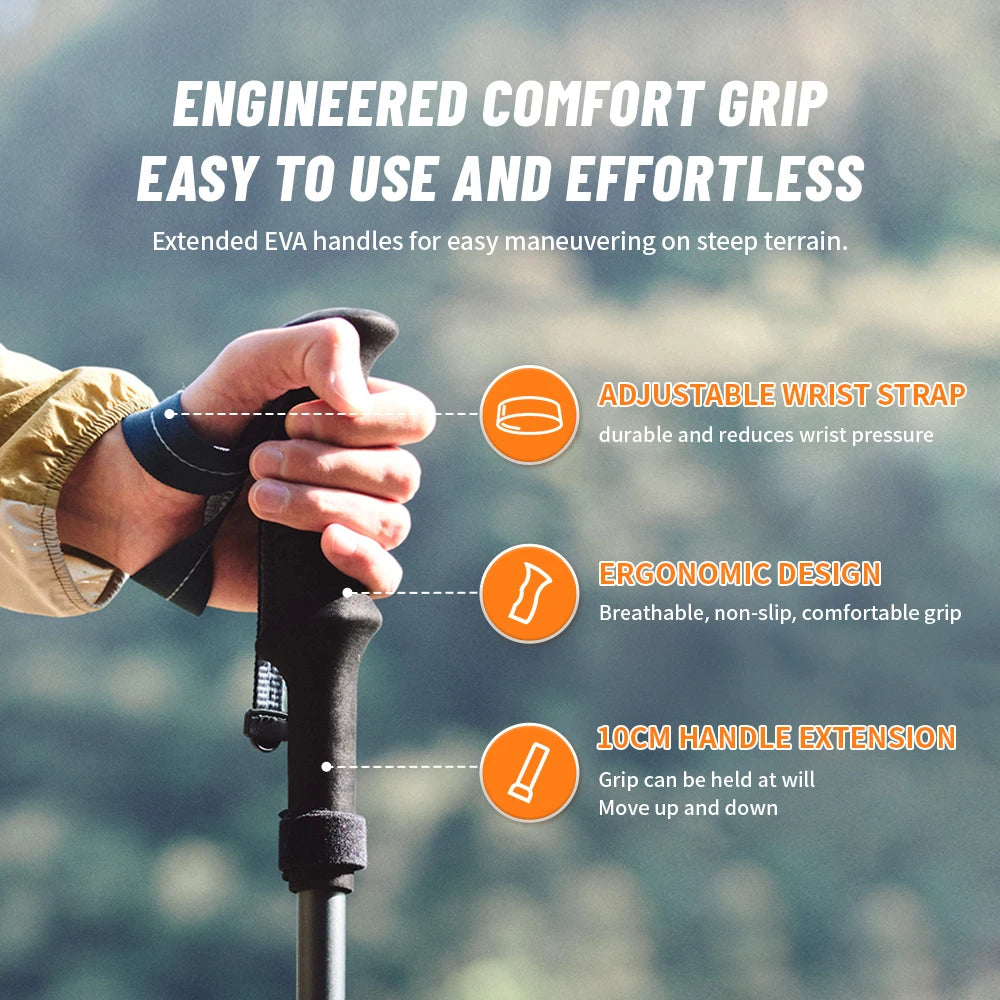 Naturehike Long Wind Folding Trekking Poles – Carbon Fibre & Aluminium Ultralight Climbing Sticks