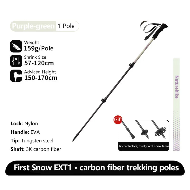 Naturehike EXT1 Carbon Fibre Walking Stick – Ultralight Telescopic Hiking Pole (3-Section)