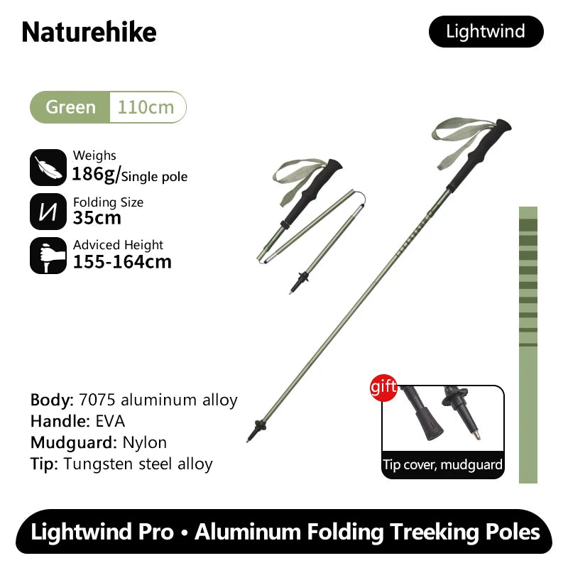 Naturehike Lightwind Pro Folding Trekking Poles 35–130cm Ultralight Aluminium Walking Stick