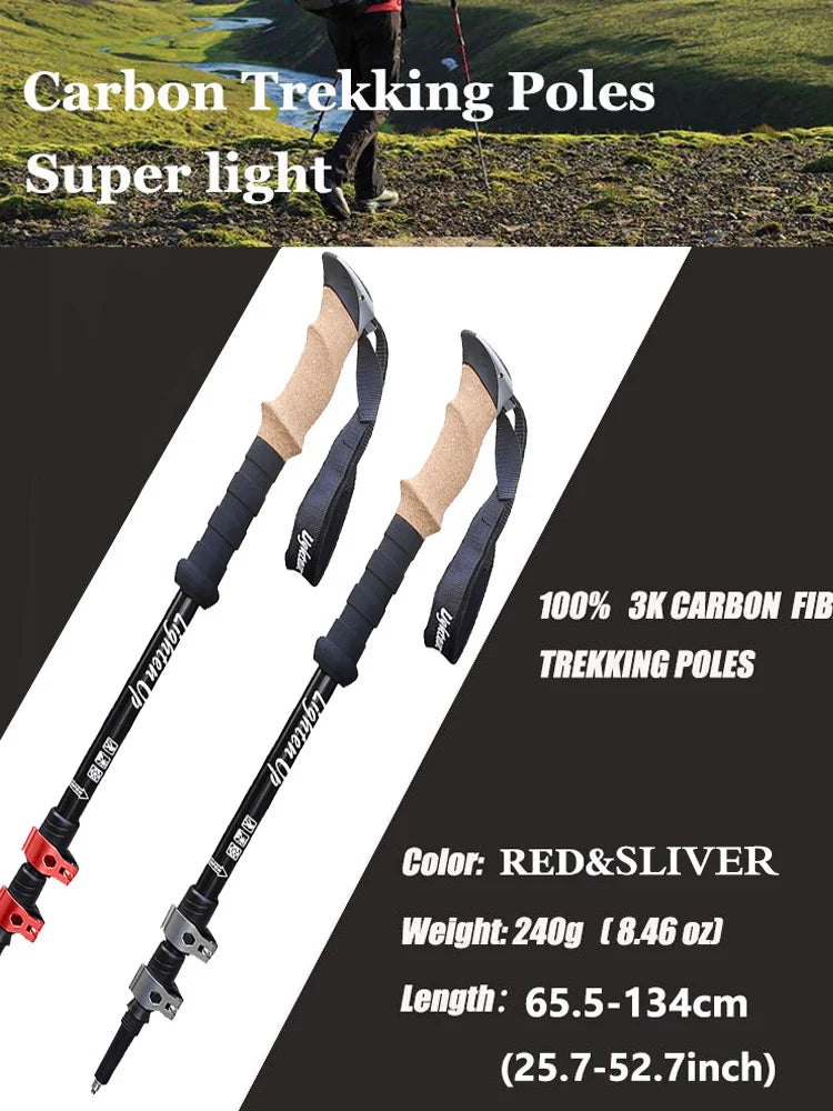 2Pcs Lightweight Folding Trekking Poles Aluminum/Carbon Cork Handle Walking Sticks for Hiking