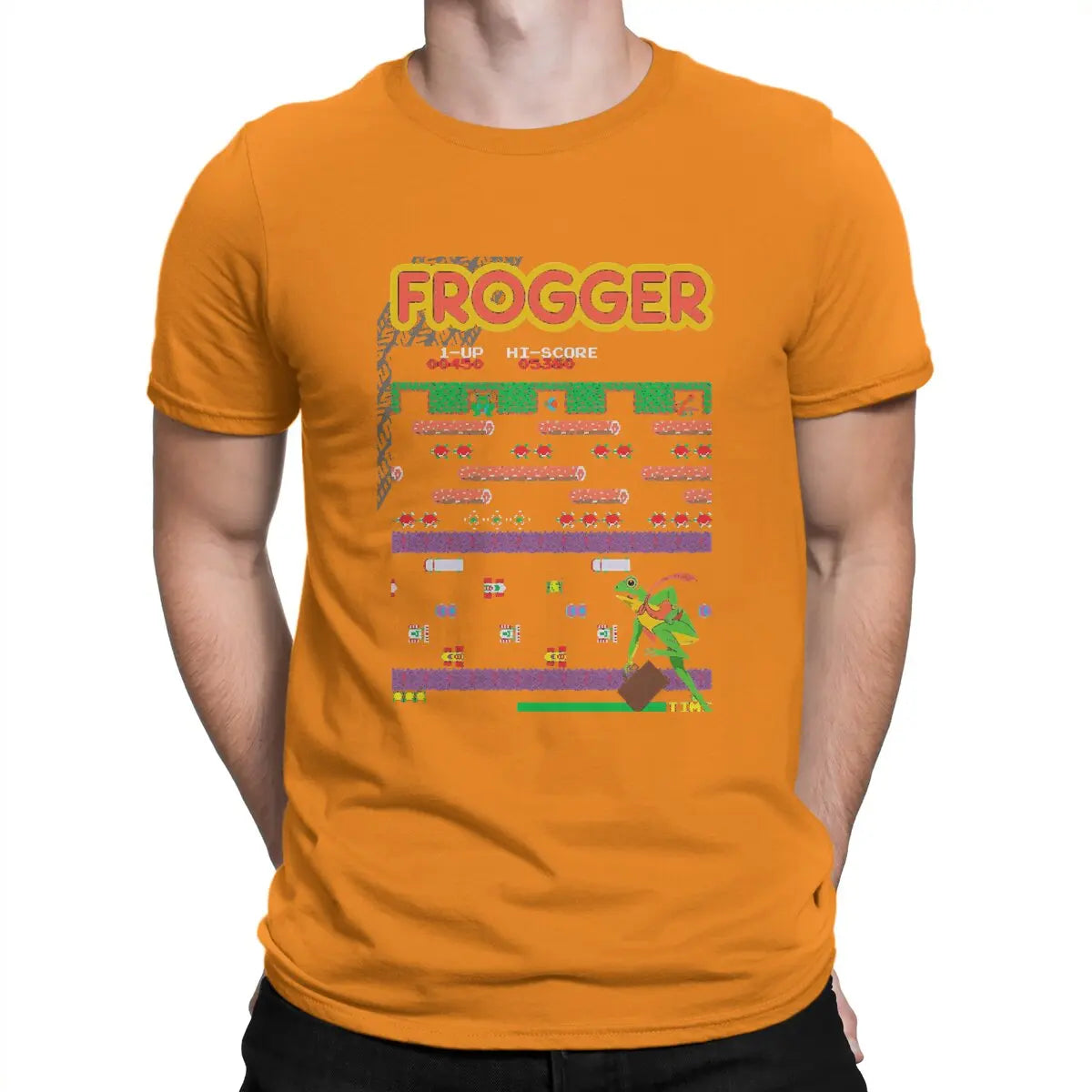 Men's Frogger Video Game Cotton T-Shirt Short Sleeve Arcade Tee Shirt Birthday Gift