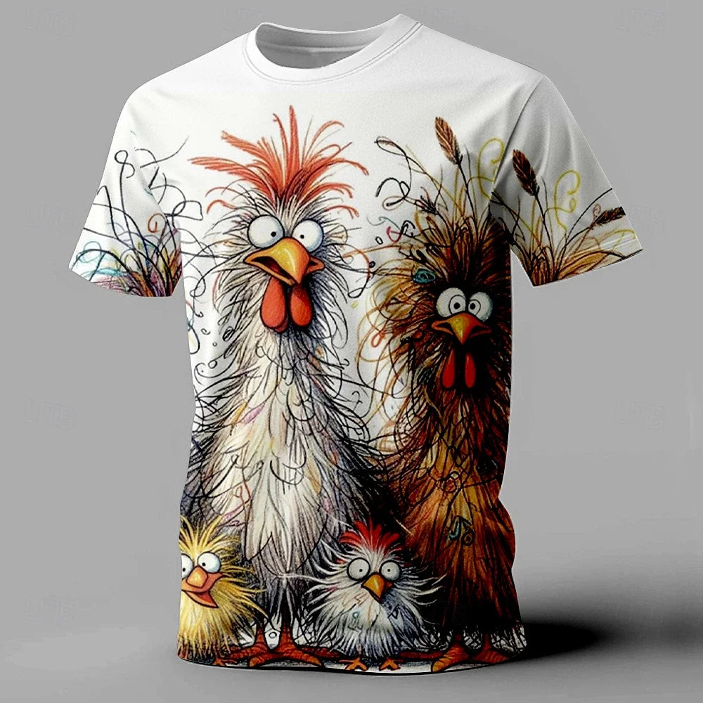 Men's T-Shirt Animal Chicken Print Summer Casual Short Sleeve Tee Street Fashion O-Neck Pullover