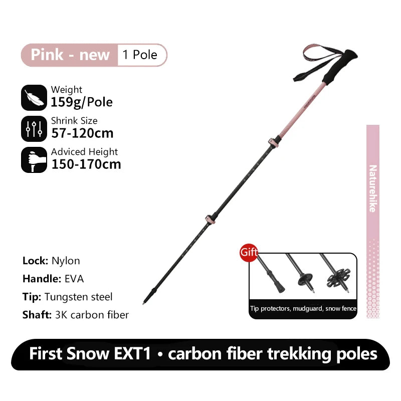 Naturehike EXT1 Carbon Fibre Walking Stick – Ultralight Telescopic Hiking Pole (3-Section)