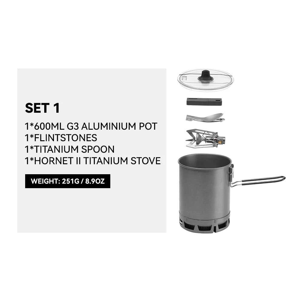 Petrel G2/G3 Ultralight Cooking System with Pot & Gas Stove for Camping & Hiking