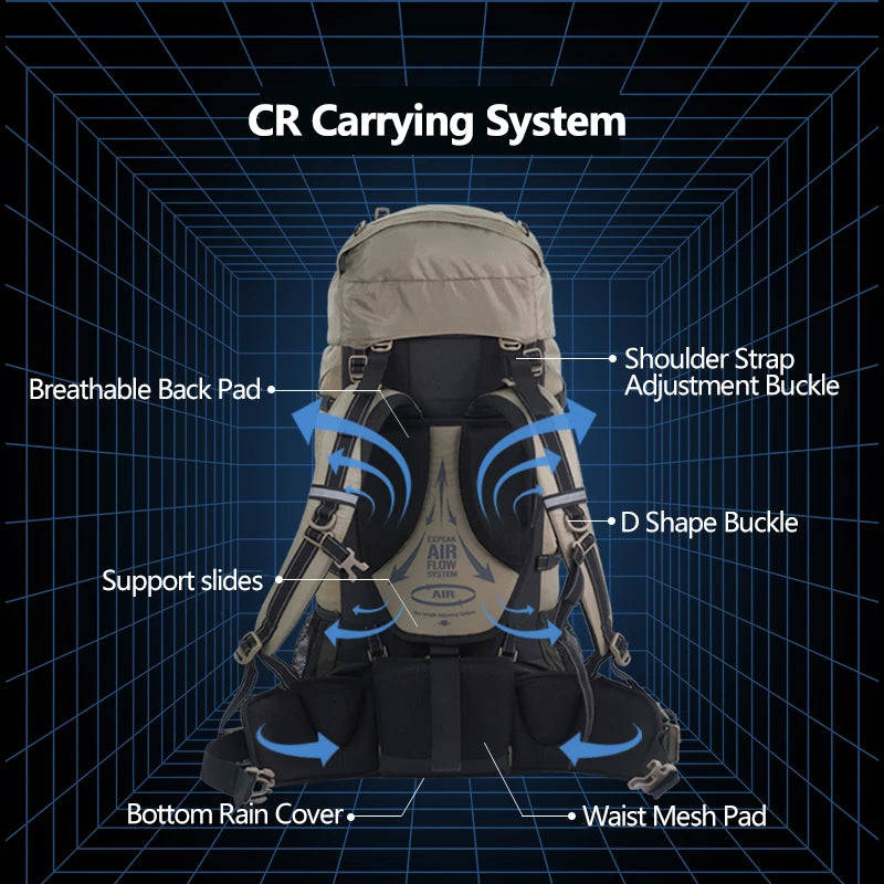 NH70B070-B 70L Hiking Backpack Large Capacity Mountaineering Camping Travel Pack