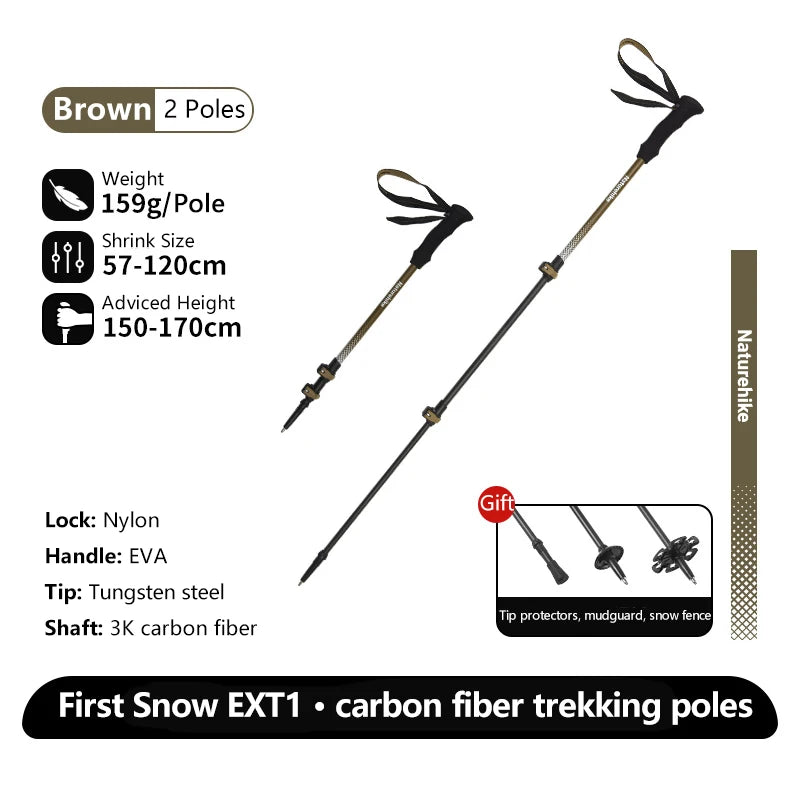 Naturehike EXT1 Carbon Fibre Walking Stick – Ultralight Telescopic Hiking Pole (3-Section)