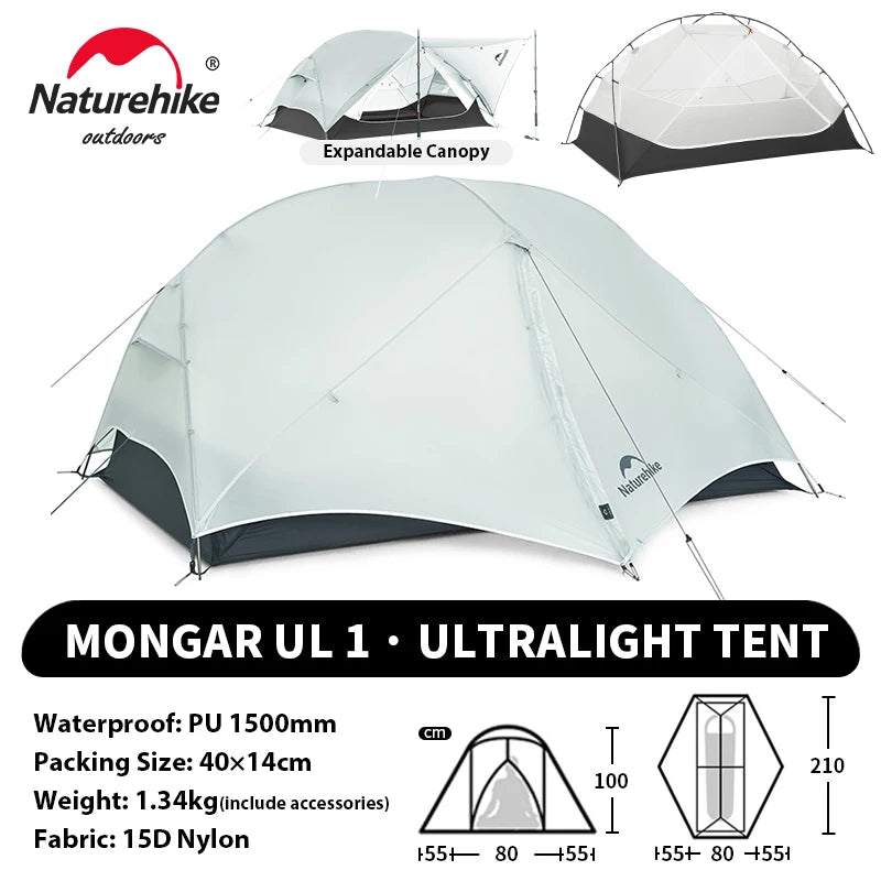 NATUREHIKE Mongar UL & PRO Ultralight Waterproof Tents for 1–3 People (15D/20D Options)