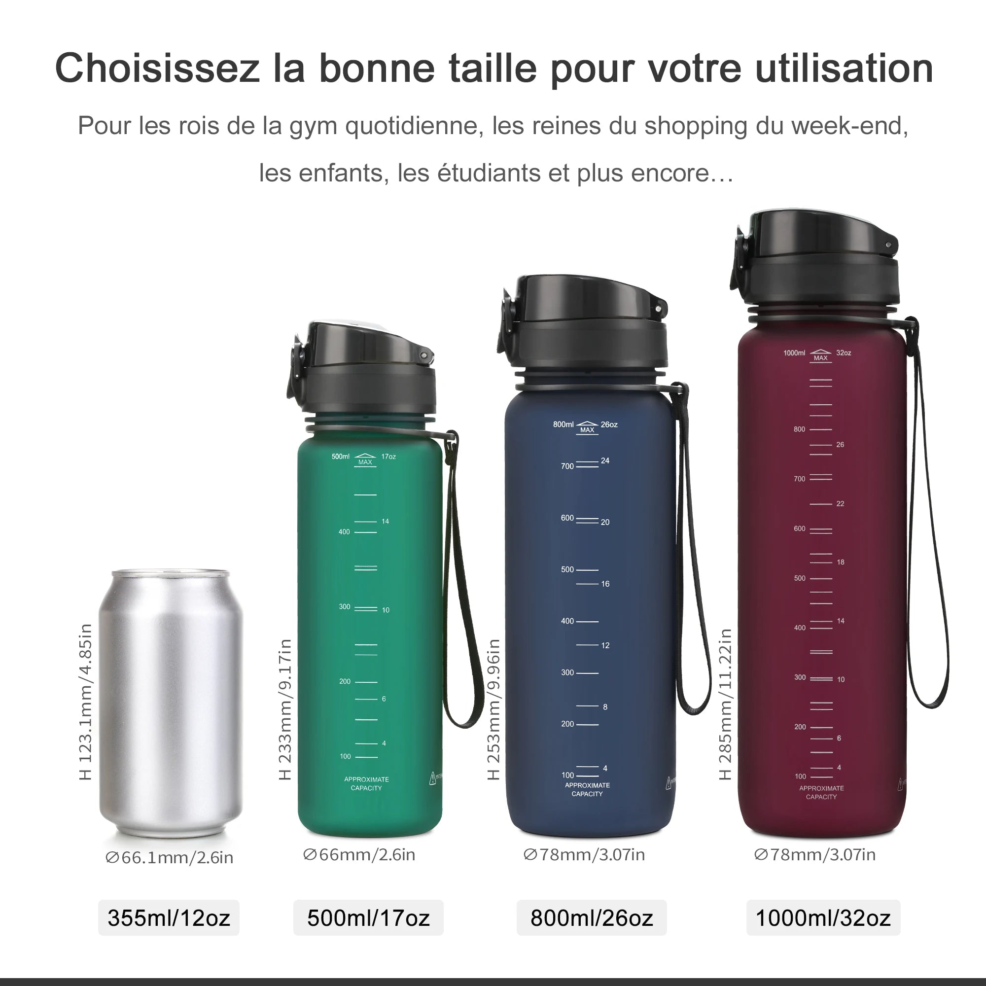 UZSPACE 500/1000ML Sports Water Bottle Shaker Portable Leakproof Tritan Plastic Drinkware BPA Free