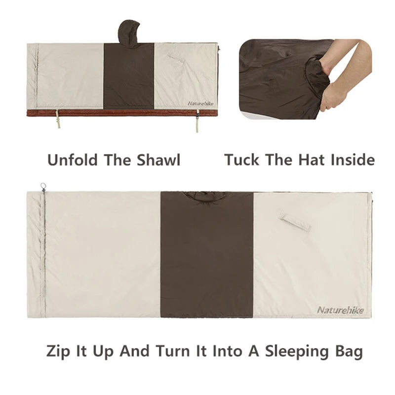 Wearable Cloak Sleeping Bag Ultralight Portable Poncho Quilt Hybrid Camping 3-Season Cotton Bag