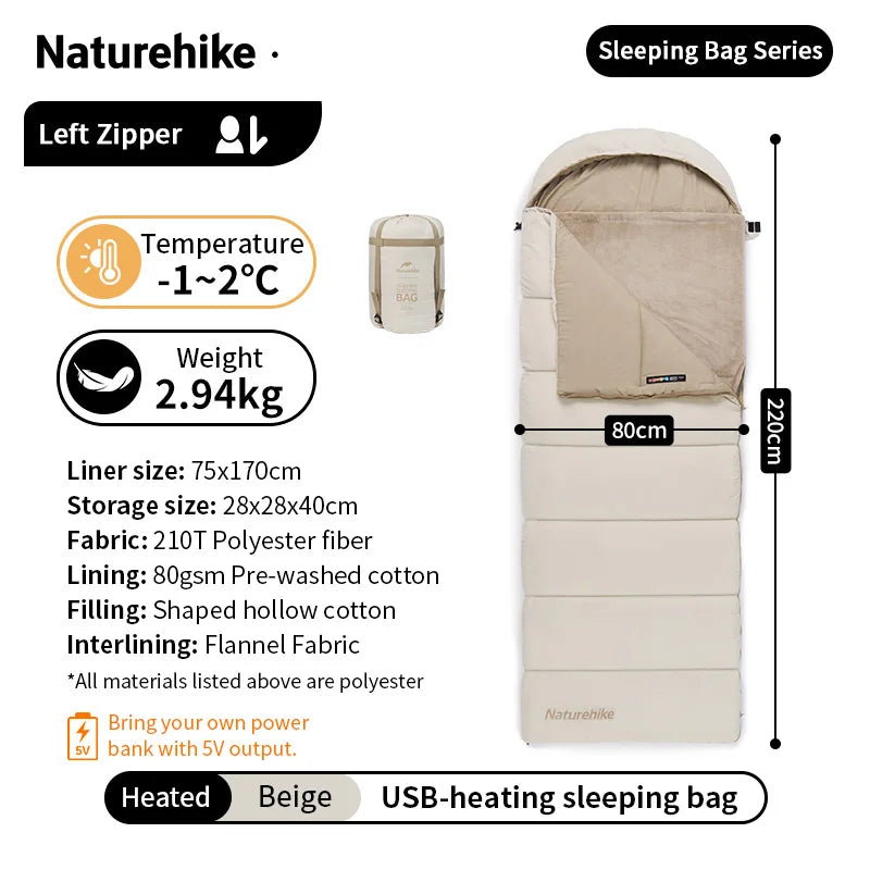 Heated Winter Sleeping Bag USB-Powered Warming Camping Quilt Splicable Cold Weather Outdoor Bag