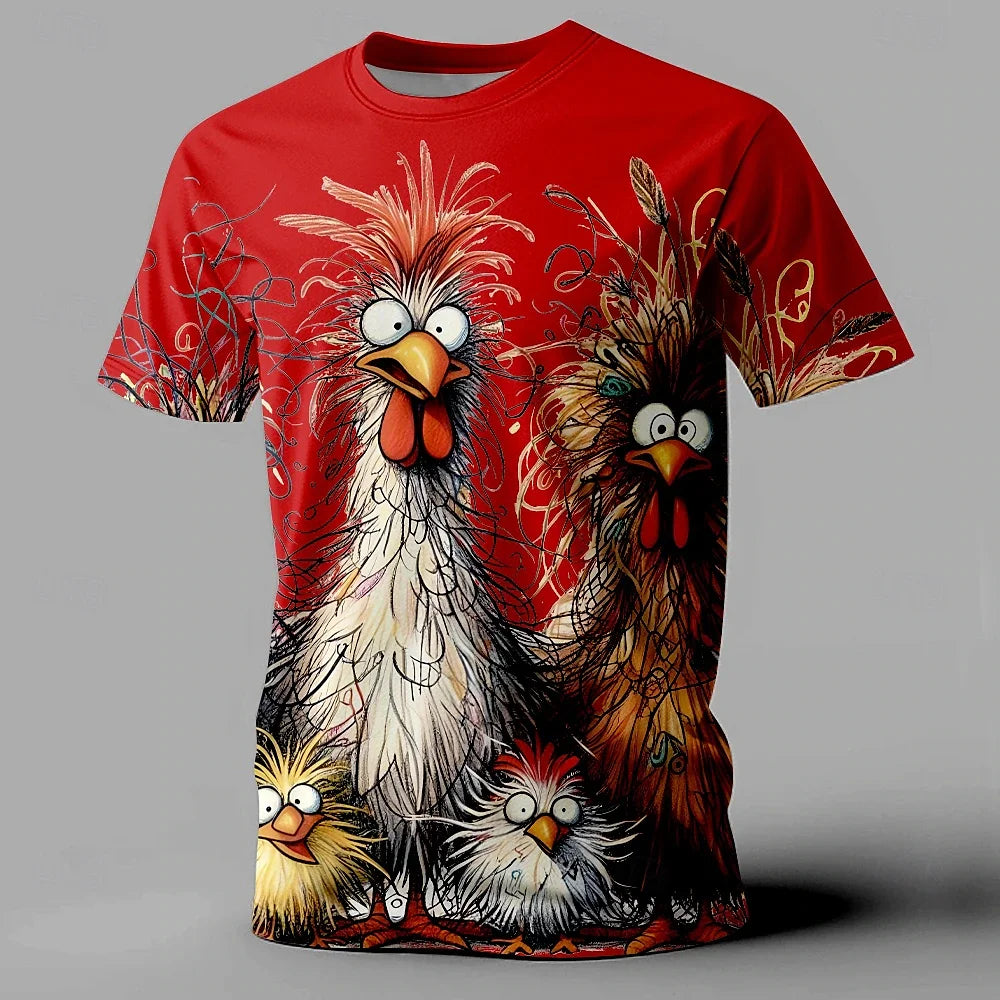 Men's T-Shirt Animal Chicken Print Summer Casual Short Sleeve Tee Street Fashion O-Neck Pullover