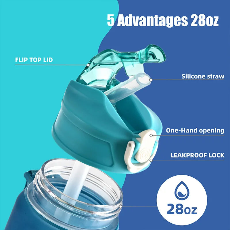 FANTIA 800ML Large Capacity Sports Water Bottle Leak-Proof Portable Gym Travel Bottle