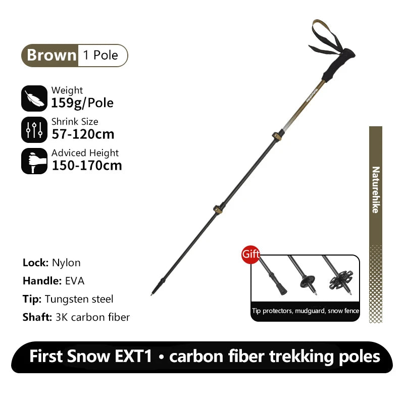 Naturehike EXT1 Carbon Fibre Walking Stick – Ultralight Telescopic Hiking Pole (3-Section)