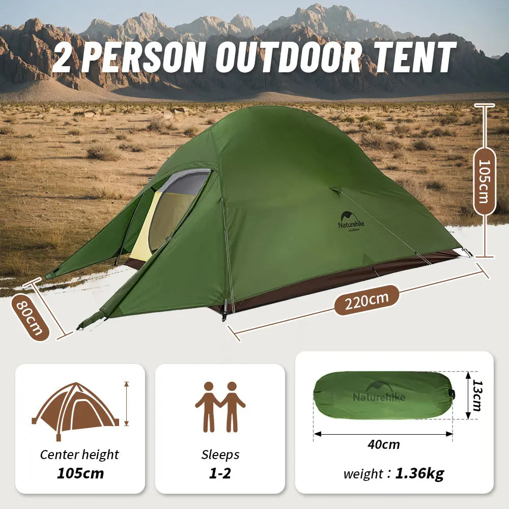 Naturehike Cloud Up 2-Person Ultralight Camping Tent – Waterproof & Durable Hiking Tent