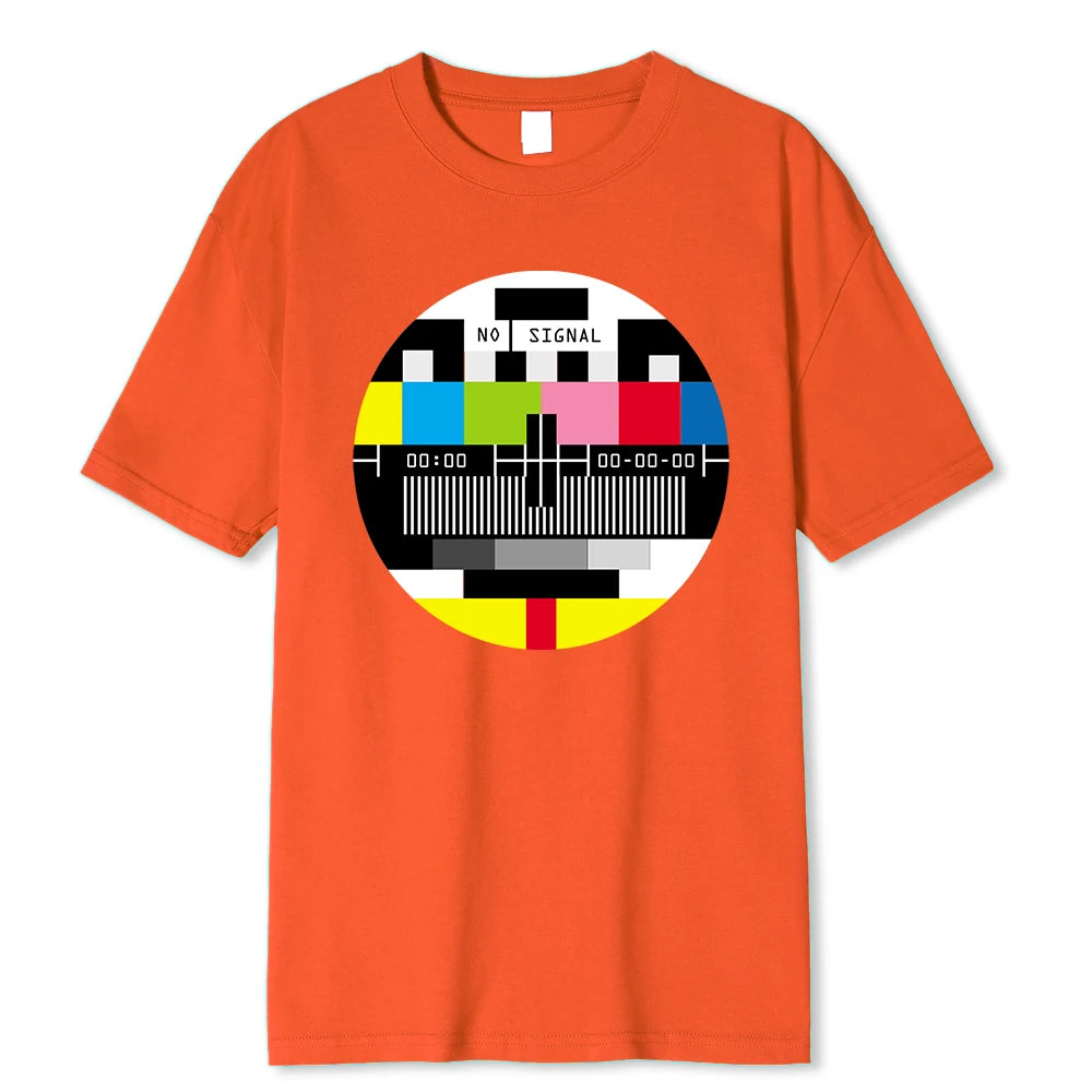 No Signal Men T-Shirt Hip Hop Streetwear Tops & Tees Novelty Geometric Short Sleeve Summer Cotton
