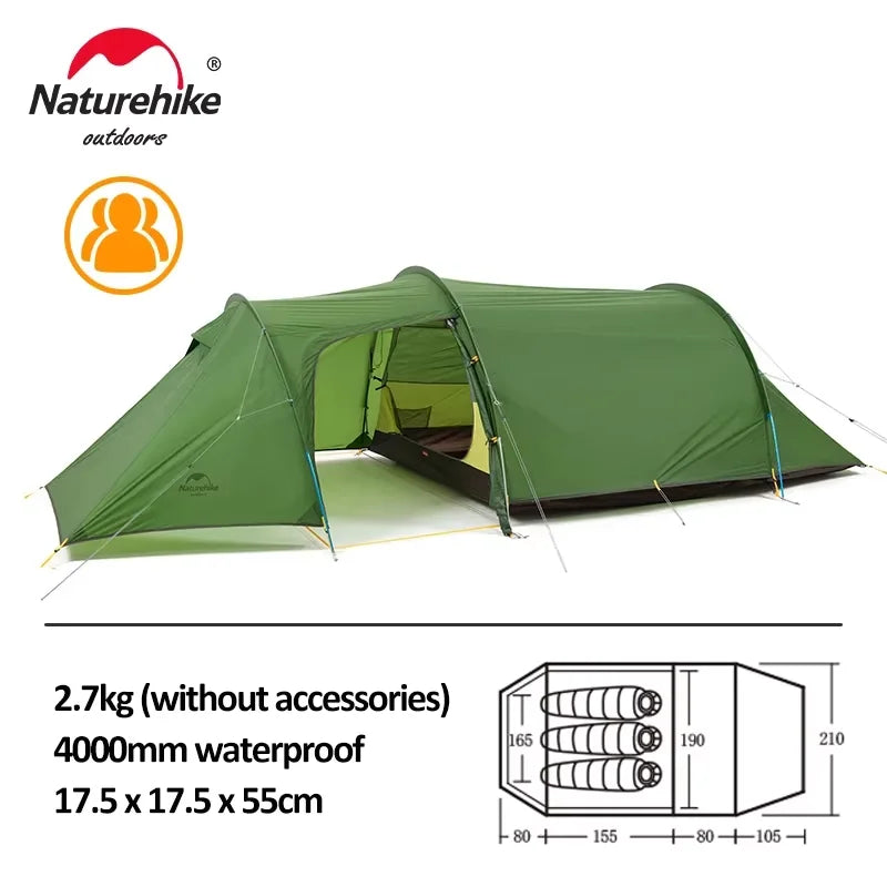 Opalus Ultralight 2–4 Person 4-Season Tunnel Tent – Waterproof Family & Hiking Shelter (NATUREHIKE)