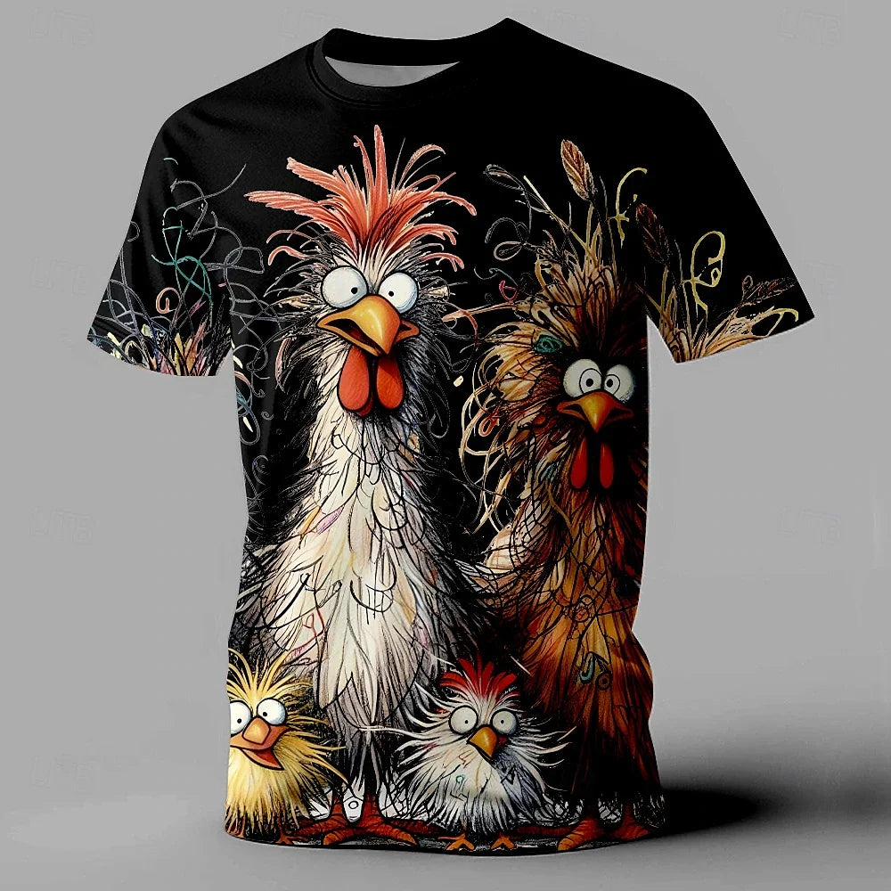 Men's T-Shirt Animal Chicken Print Summer Casual Short Sleeve Tee Street Fashion O-Neck Pullover