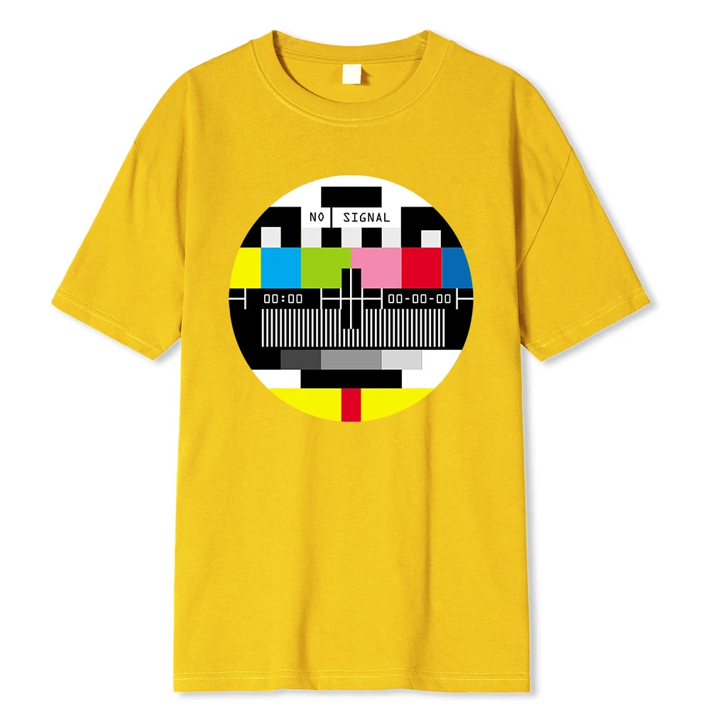 No Signal Men T-Shirt Hip Hop Streetwear Tops & Tees Novelty Geometric Short Sleeve Summer Cotton