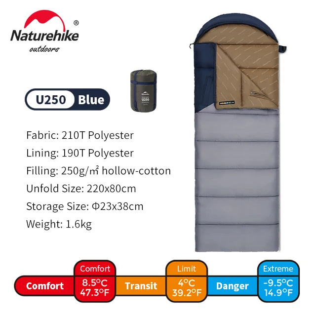 Sunny PL02 Hooded Envelope Sleeping Bag Dual-Use Quilt Portable Camping 3-Season Adult Bag