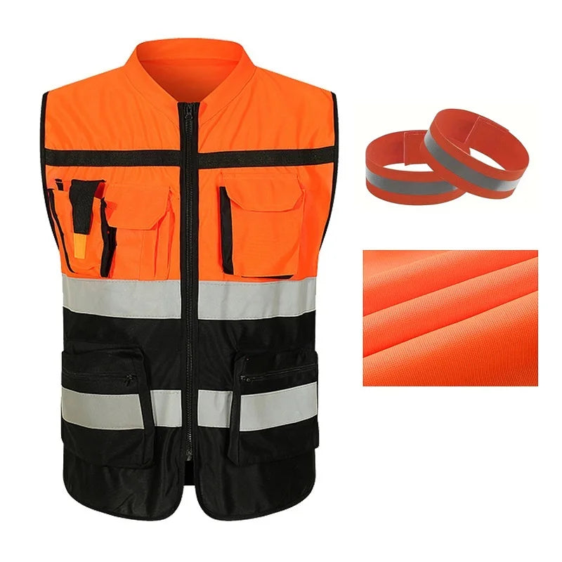 High-Visibility Reflective Workwear Vest – Multi-Pocket Safety Clothing for Construction & Night Use