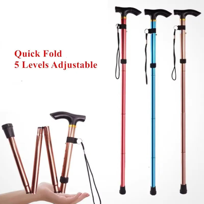 Foldable Aluminium Walking Cane – Telescopic Trekking Stick for Hiking & Elderly Support