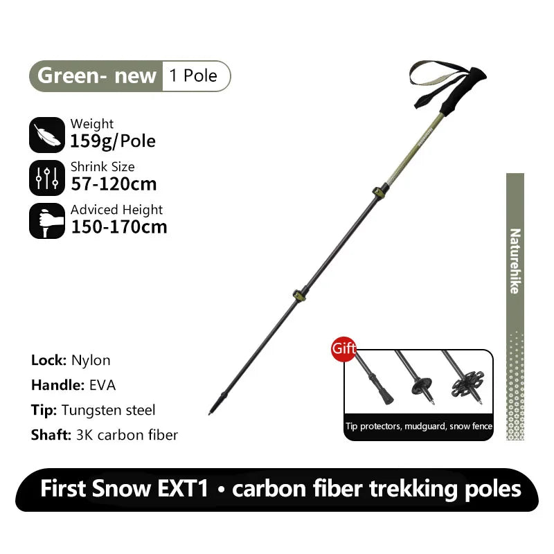 Naturehike EXT1 Carbon Fibre Walking Stick – Ultralight Telescopic Hiking Pole (3-Section)