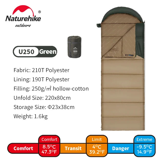 Sunny PL02 Hooded Envelope Sleeping Bag Dual-Use Quilt Portable Camping 3-Season Adult Bag