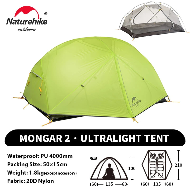 NATUREHIKE Mongar 2 Tent – Ultralight 2-Person Waterproof Camping & Hiking Tent for Adventures