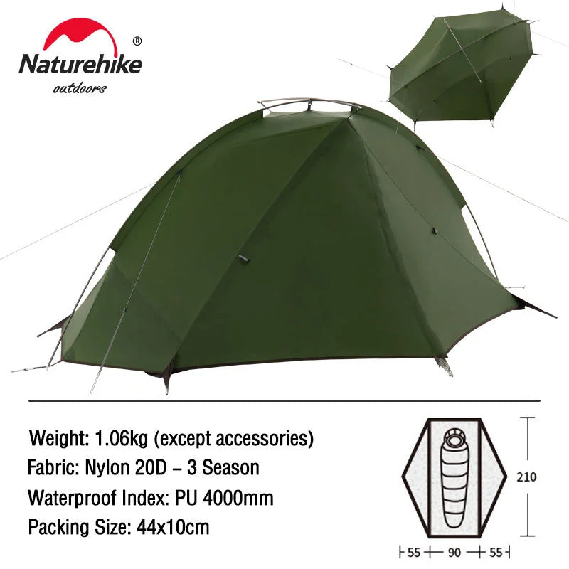 Lightweight Backpacking Dome Tent with Footprint – 1–2 Person (Naturehike Tagar Compatible)