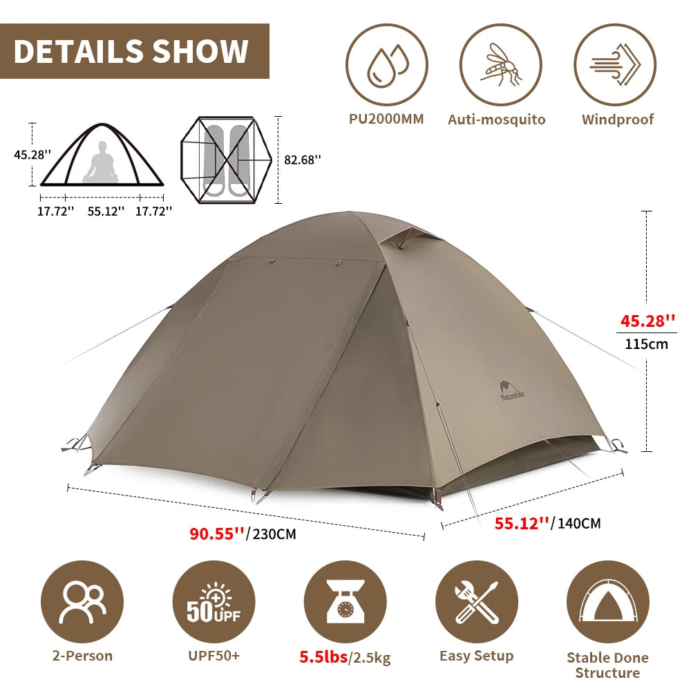 Cloud River 2–3 Person Ultralight UPF50+ Trekking Tent for Camping & Hiking (NATUREHIKE)