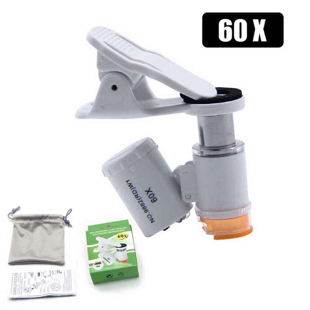 Universal 60X Mobile Phone Microscope Macro Lens Zoom Micro Camera Clip with LED Light
