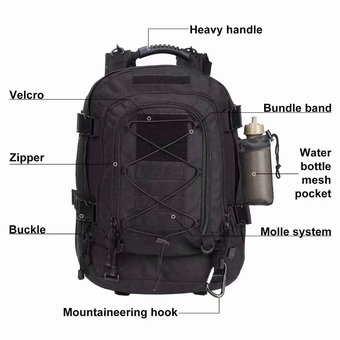60L Expandable Military Tactical Backpack – Large Travel Rucksack for Men (Work, Hiking, Hunting)