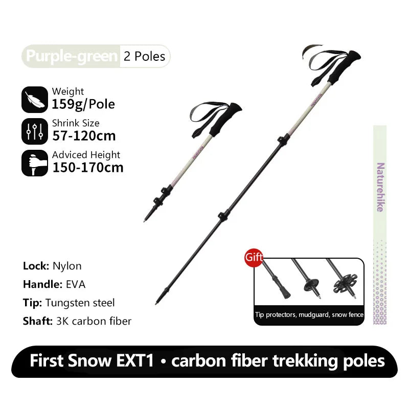 Naturehike EXT1 Carbon Fibre Walking Stick – Ultralight Telescopic Hiking Pole (3-Section)