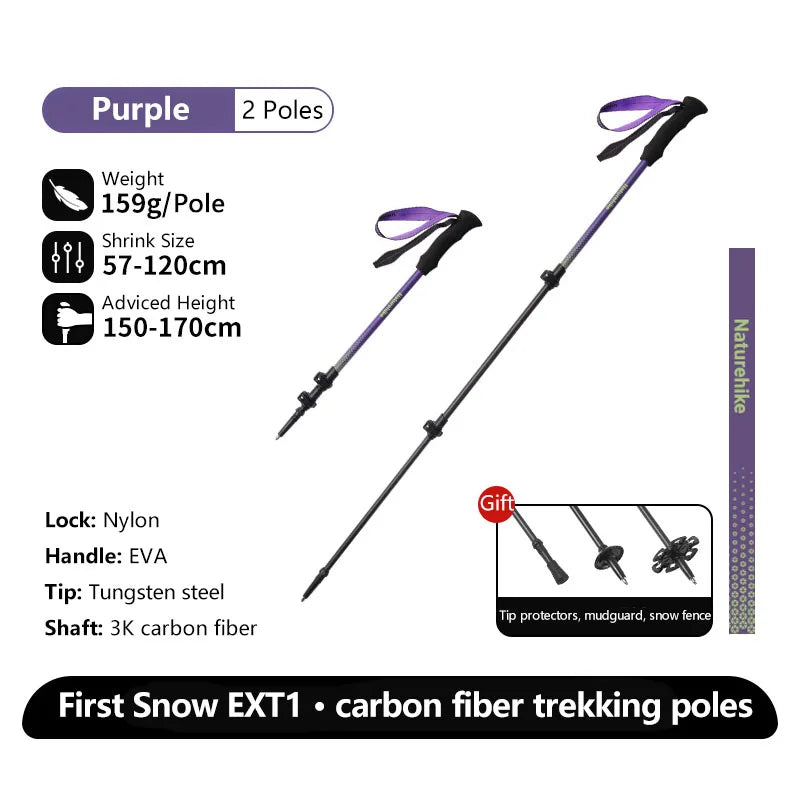 Naturehike EXT1 Carbon Fibre Walking Stick – Ultralight Telescopic Hiking Pole (3-Section)