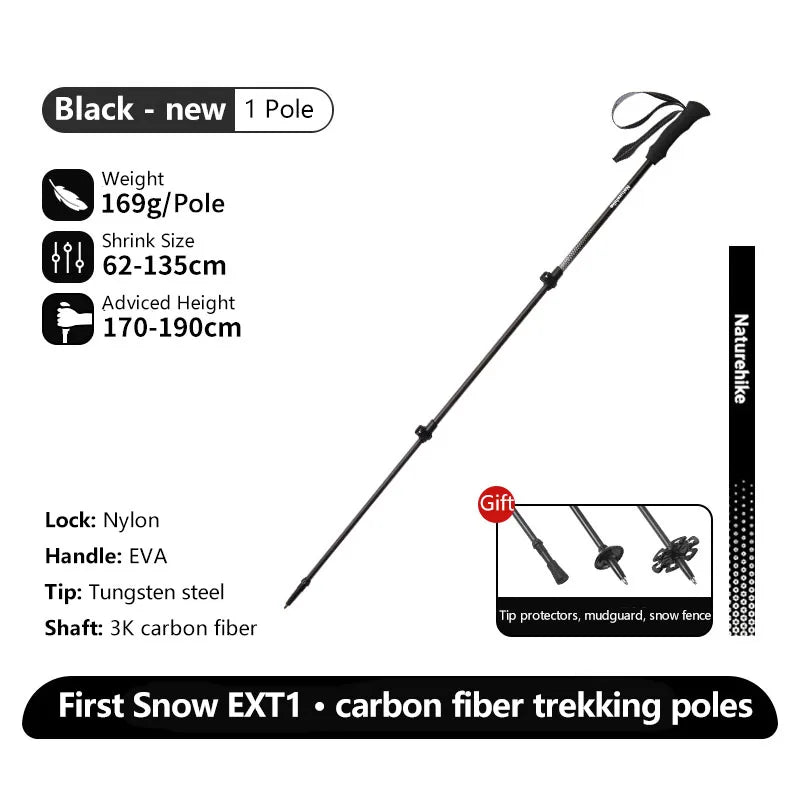 Naturehike EXT1 Carbon Fibre Walking Stick – Ultralight Telescopic Hiking Pole (3-Section)