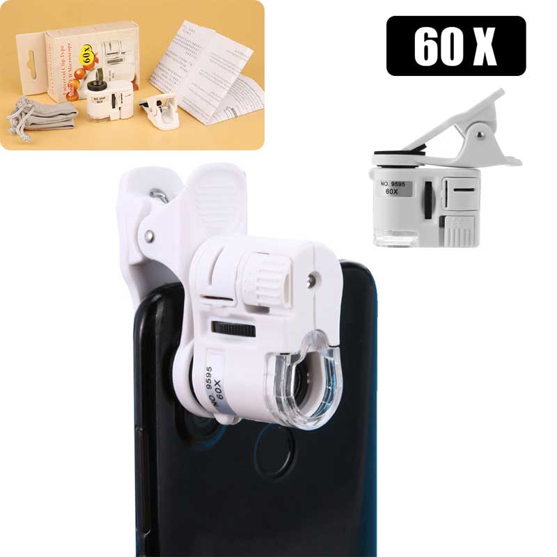 Universal 60X Mobile Phone Microscope Macro Lens Zoom Micro Camera Clip with LED Light