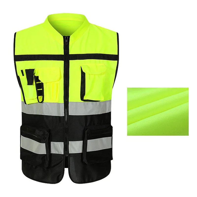 High-Visibility Reflective Workwear Vest – Multi-Pocket Safety Clothing for Construction & Night Use