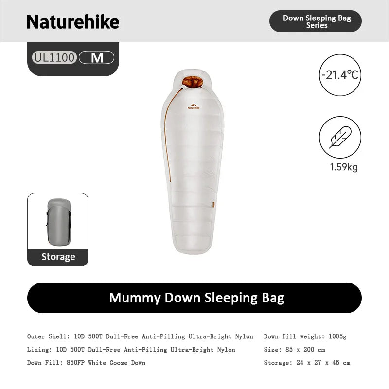 Mummy Goose Down Ultralight Sleeping Bag Winter Cold Weather Hiking Camping Portable Sack