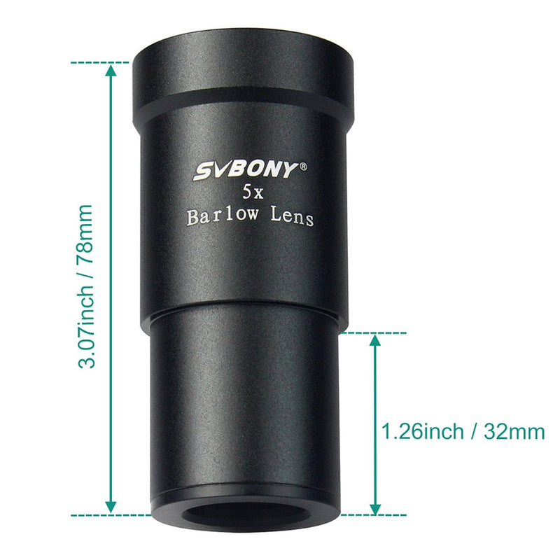 5X Barlow Lens 1.25 inch Eyepiece Metal Fully Coated Focal Length Extender, Magnification Eyepiece
