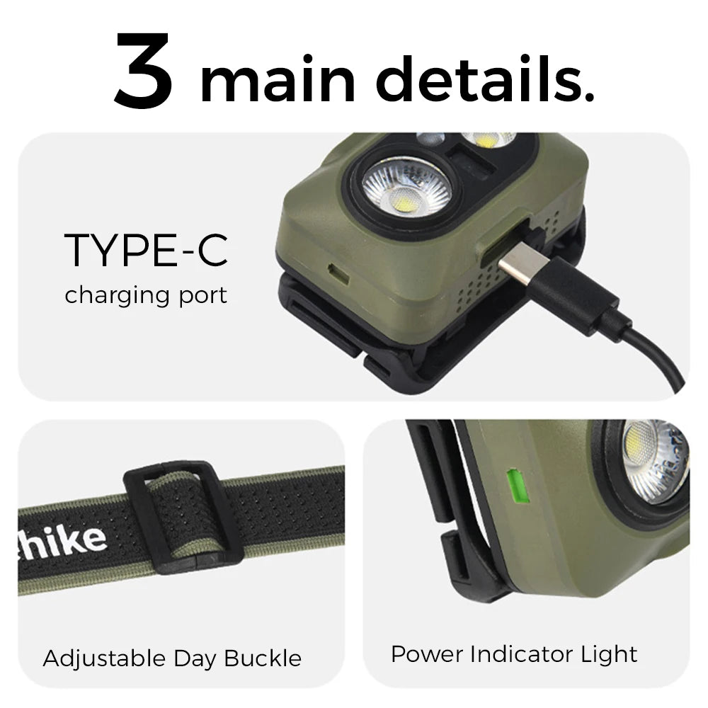 CNK2450ZM010 Rechargeable Headlamp 500lm Waterproof Camping Hiking LED Sensor Light