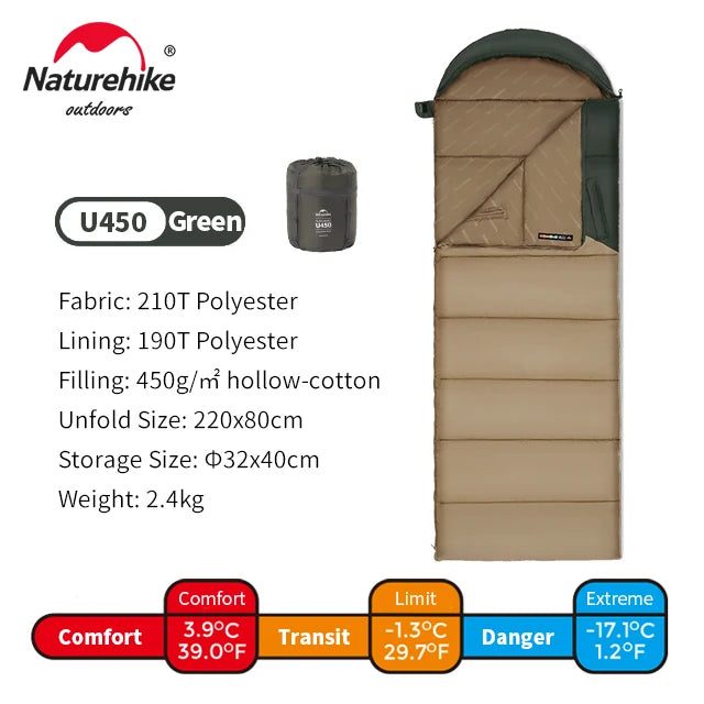 Sunny PL02 Hooded Envelope Sleeping Bag Dual-Use Quilt Portable Camping 3-Season Adult Bag