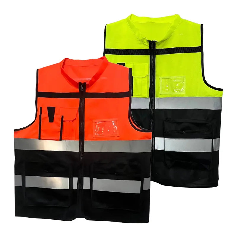 High-Visibility Reflective Workwear Vest – Multi-Pocket Safety Clothing for Construction & Night Use