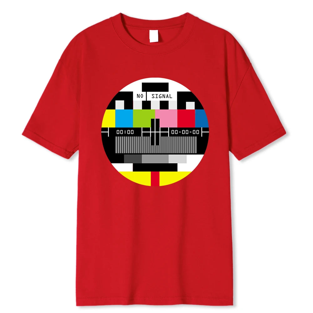 No Signal Men T-Shirt Hip Hop Streetwear Tops & Tees Novelty Geometric Short Sleeve Summer Cotton
