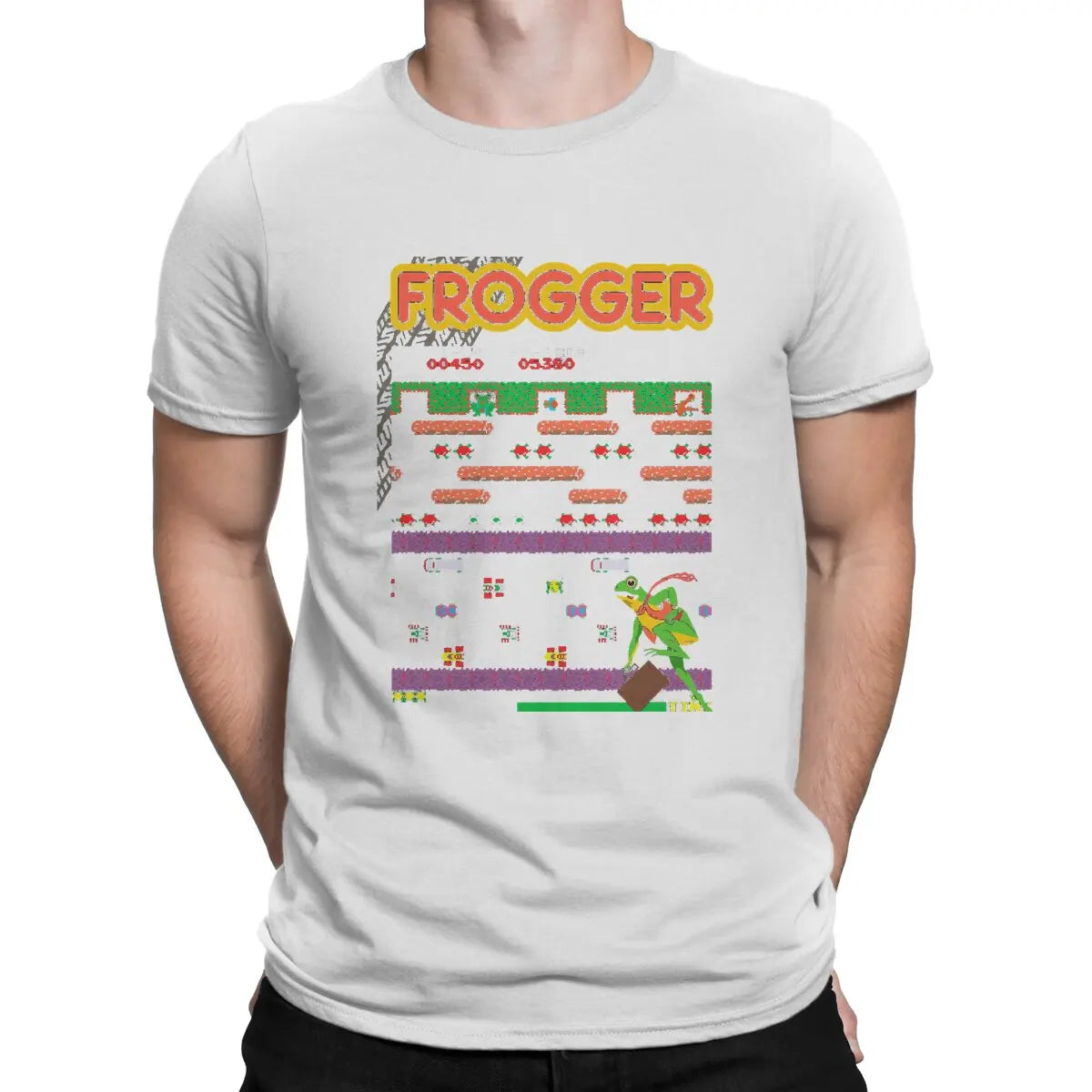 Men's Frogger Video Game Cotton T-Shirt Short Sleeve Arcade Tee Shirt Birthday Gift