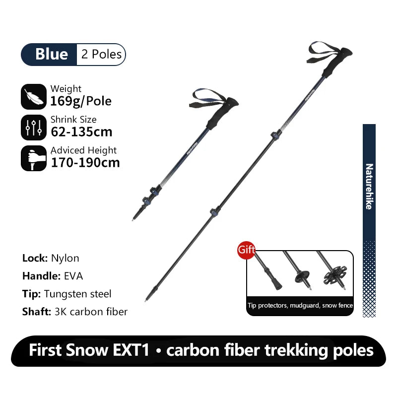 Naturehike EXT1 Carbon Fibre Walking Stick – Ultralight Telescopic Hiking Pole (3-Section)