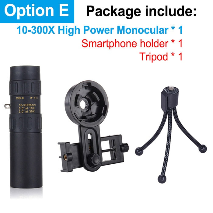 10-300X High Power Monocular Telescope Hunting 5000M Binoculars Low Light Night Vision Eyepiece