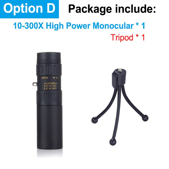 10-300X High Power Monocular Telescope Hunting 5000M Binoculars Low Light Night Vision Eyepiece