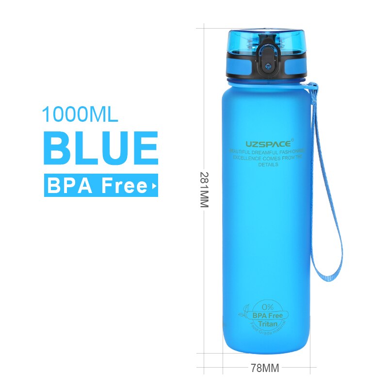 1000ml Large Capacity Water Bottle Portable Leakproof Shaker Frosted Plastic Drinkware