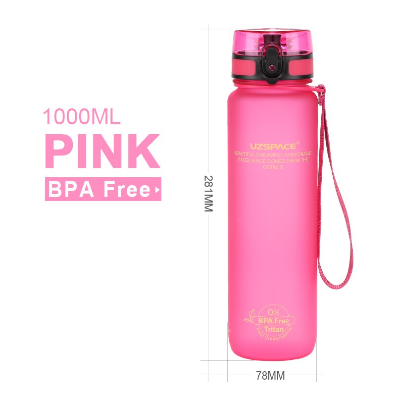 1000ml Large Capacity Water Bottle Portable Leakproof Shaker Frosted Plastic Drinkware