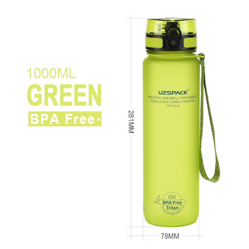 1000ml Large Capacity Water Bottle Portable Leakproof Shaker Frosted Plastic Drinkware
